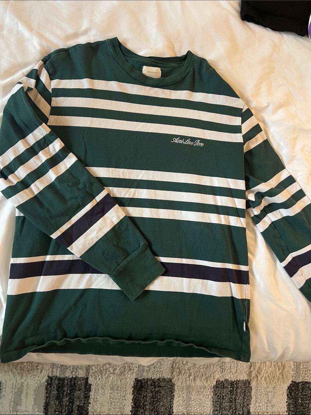 Aime Leon Dore Green, Blue, & White Striped Long Sleeve Tee- Men’s XL